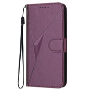 For iPhone 16e Triangle Pattern Buckle Clasp Leather Phone Case(Dark Purple)