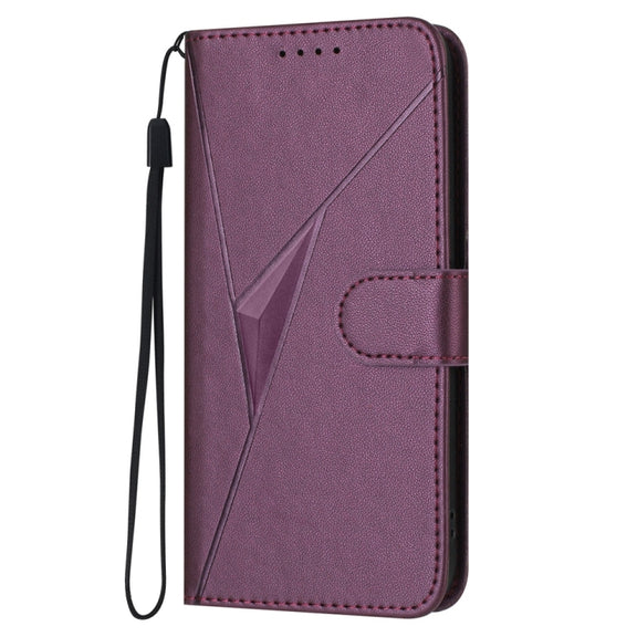 For iPhone 16e Triangle Pattern Buckle Clasp Leather Phone Case(Dark Purple)