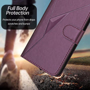 For iPhone 16e Triangle Pattern Buckle Clasp Leather Phone Case(Dark Purple)