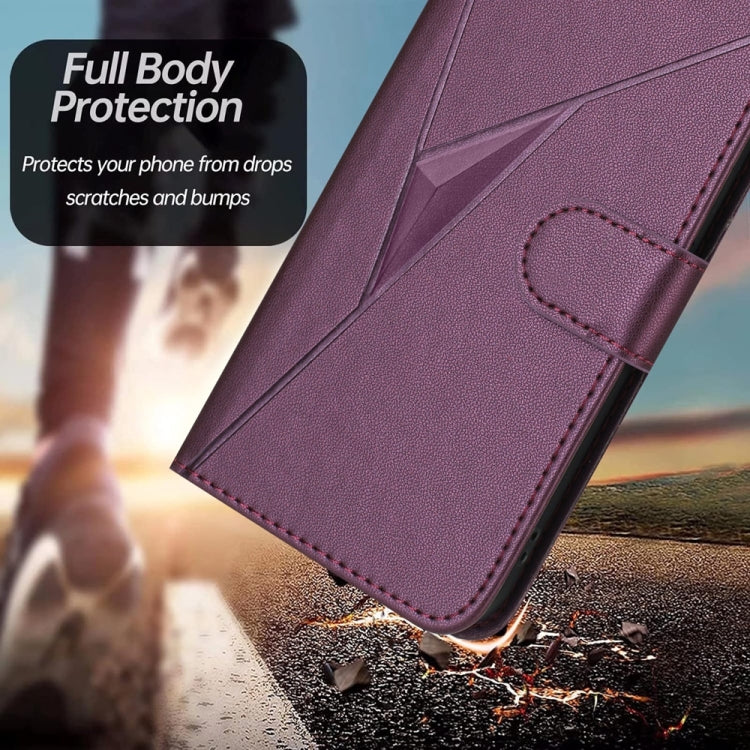 For iPhone 16e Triangle Pattern Buckle Clasp Leather Phone Case(Dark Purple)
