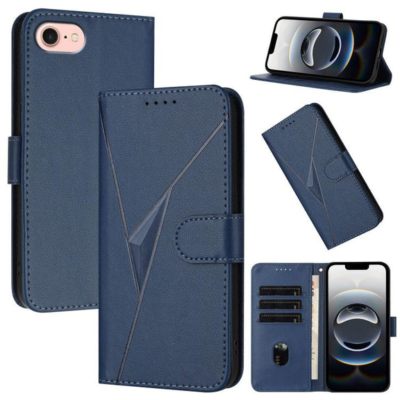 For iPhone 16e Triangle Pattern Buckle Clasp Leather Phone Case(Royal Blue)