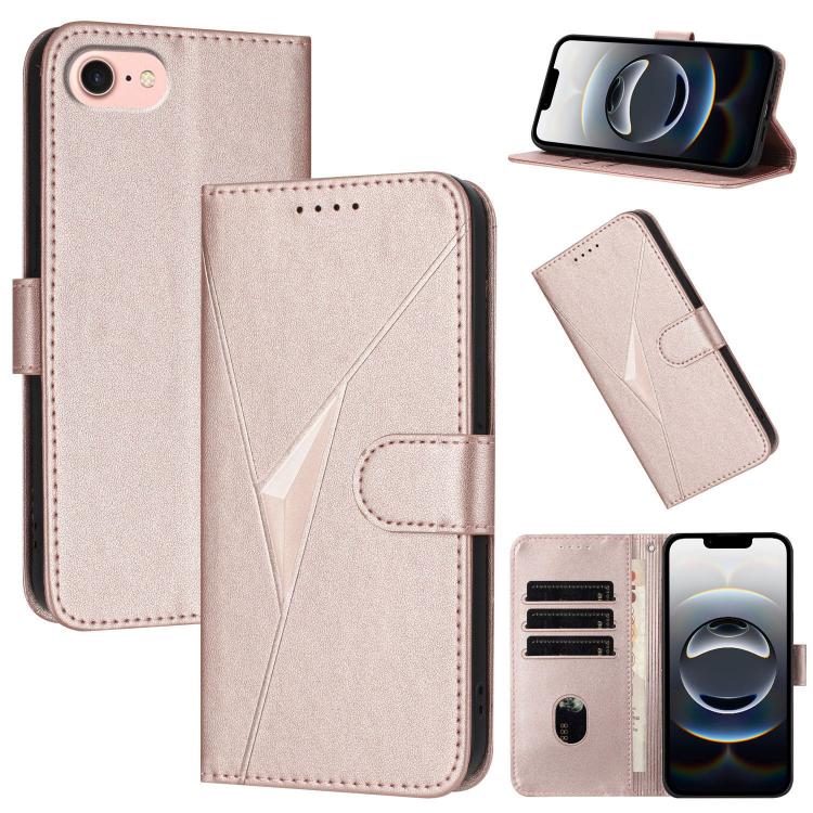 For iPhone 16e Triangle Pattern Buckle Clasp Leather Phone Case(Rose Gold) - iPhone 16e Cases by PMC TechLife | Online Shopping South Africa | PMC TechLife | Buy Now Pay Later Mobicred