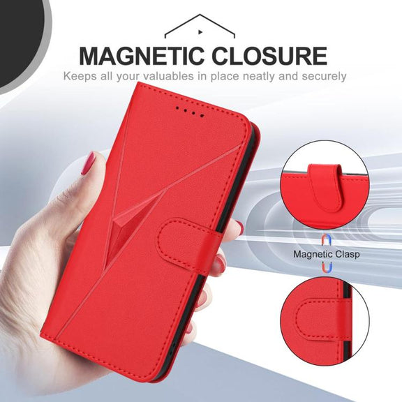 For iPhone 17 Triangle Pattern Buckle Clasp Leather Phone Case(Red)