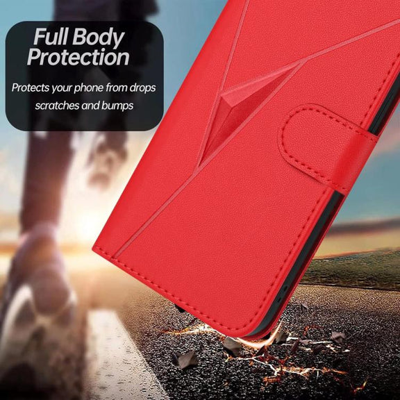 For iPhone 17 Air Triangle Pattern Buckle Clasp Leather Phone Case(Red)
