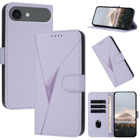 For iPhone 17 Air Triangle Pattern Buckle Clasp Leather Phone Case(Light Purple)