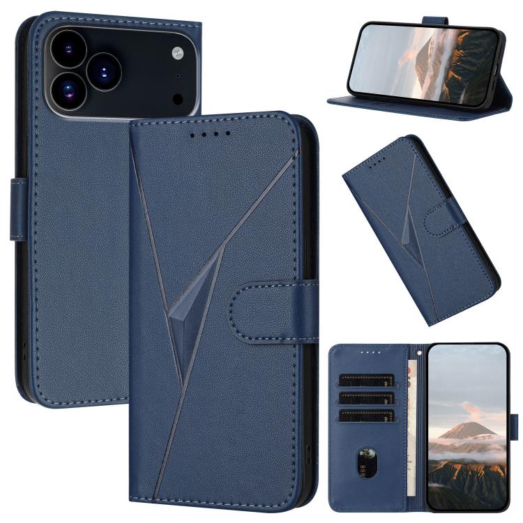 For iPhone 17 Pro Max Triangle Pattern Buckle Clasp Leather Phone Case(Royal Blue) - free shipping - PMc TechLife - Order now!