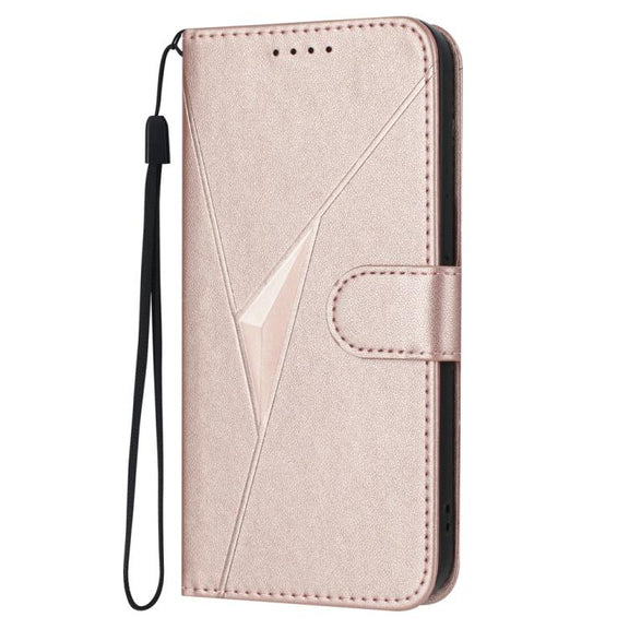 For iPhone 17 Pro Max Triangle Pattern Buckle Clasp Leather Phone Case(Rose Gold)