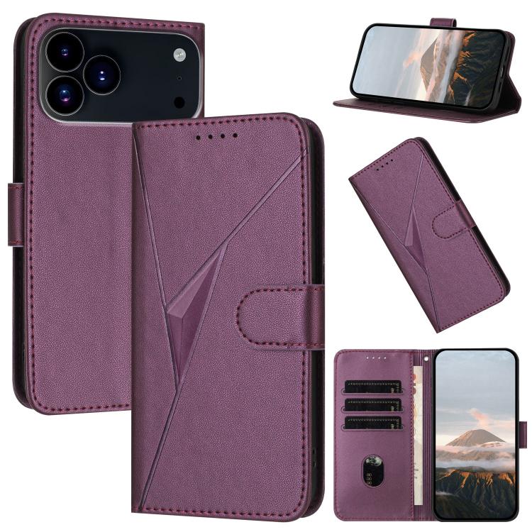 For iPhone 17 Pro Triangle Pattern Buckle Clasp Leather Phone Case(Dark Purple) - free shipping - PMc TechLife - Order now!
