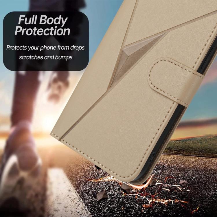 For iPhone 17 Pro Triangle Pattern Buckle Clasp Leather Phone Case(Gold)