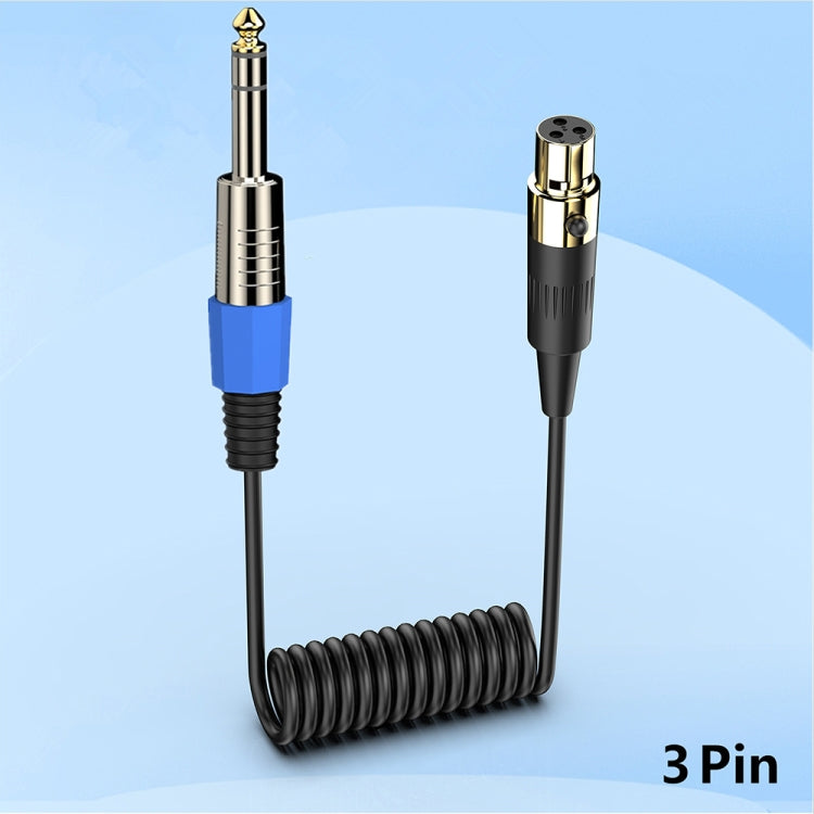 Mini 3 Pin XLR to 6.35mm Stereo Microphone Aux Audio Cable Coiled Adapter Cable, Length: 0.5m(Black) - Microphone Audio Cable & Connector by PMC Jewellery | Online Shopping South Africa | PMC Jewellery | Buy Now Pay Later Mobicred