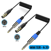 Mini 4 Pin XLR to 6.35mm Stereo Microphone Aux Audio Cable Coiled Adapter Cable, Length: 0.5m(Black)
