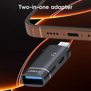 2 in 1 8 Pin to USB and Type-C Earphone Adapter(Black)