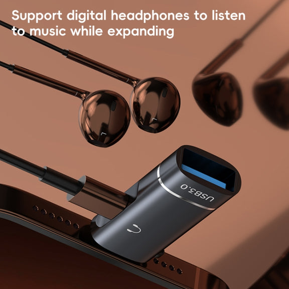 2 in 1 8 Pin to USB and Type-C Earphone Adapter(Black)