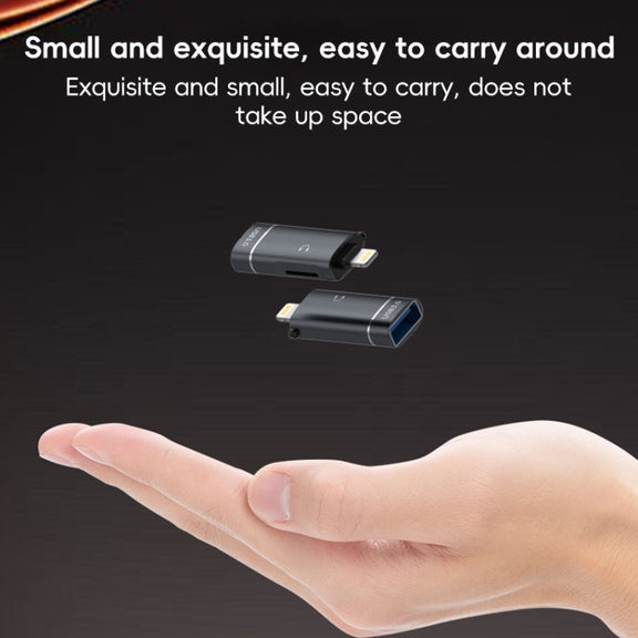 2 in 1 8 Pin to USB and Type-C Earphone Adapter(Black)