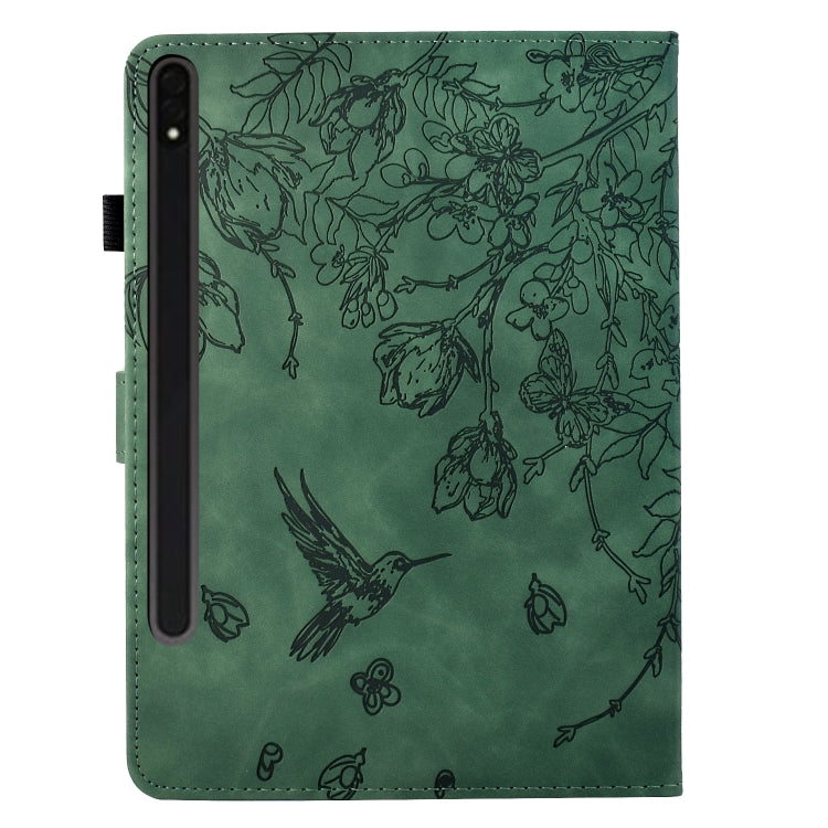For Samsung Galaxy Tab S9 Flowers and Bird Embossed Smart Leather Tablet Case(Green) - free shipping - PMC Jewellery - Order now!