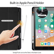 For iPad 9.7 inch(2017)/9.7 inch(2018)/iPad 6 DUX DUCIS Domo Series Horizontal Flip Magnetic PU Leather Case with Three-folding Holder & Pen Slot(Black)