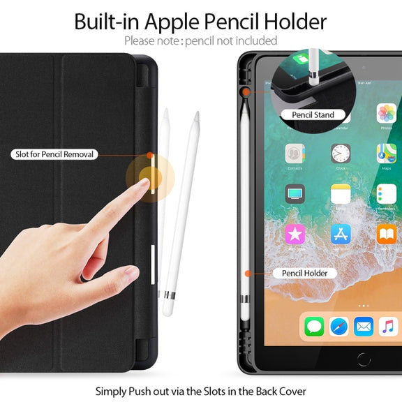 For iPad 9.7 inch(2017)/9.7 inch(2018)/iPad 6 DUX DUCIS Domo Series Horizontal Flip Magnetic PU Leather Case with Three-folding Holder & Pen Slot(Black)
