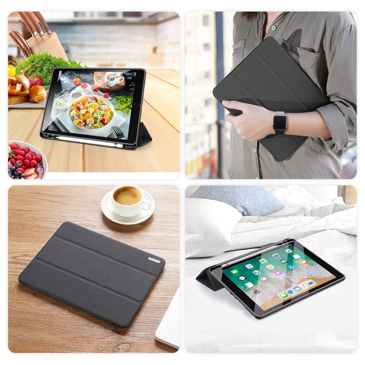 For iPad 9.7 inch(2017)/9.7 inch(2018)/iPad 6 DUX DUCIS Domo Series Horizontal Flip Magnetic PU Leather Case with Three-folding Holder & Pen Slot(Black)