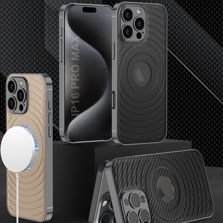 For iPhone 16 Pro GKK Plating Leather Wave MagSafe Phone Case(Titanium Gray)