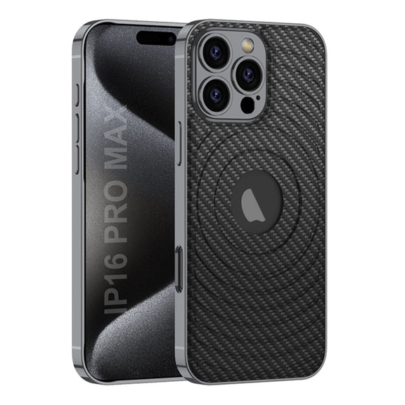For iPhone 16 Pro Max GKK Plating Leather Wave MagSafe Phone Case(Carbon Fiber)