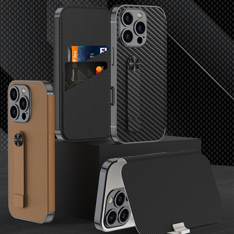 For iPhone 16 Pro GKK Plating Phantom Flip Leather MagSafe Phone Case(Brown)