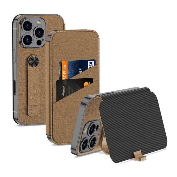 For iPhone 16 Pro GKK Plating Phantom Flip Leather MagSafe Phone Case(Brown)