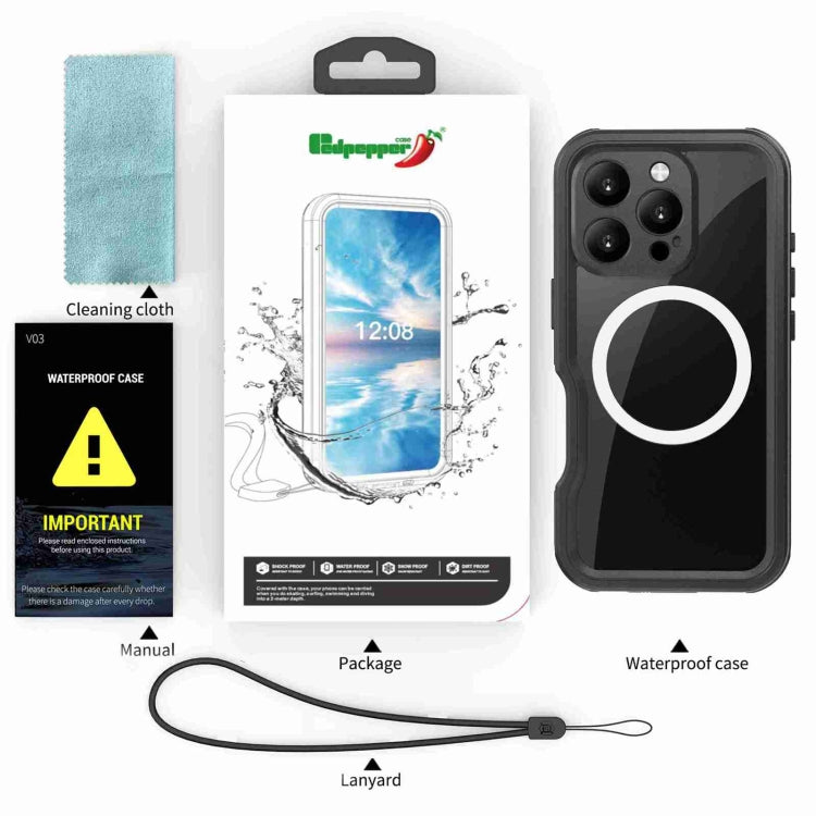 For iPhone 16 Pro RedPepper IP68 Water-resistant Triple-proof MagSafe Phone Case(Black)