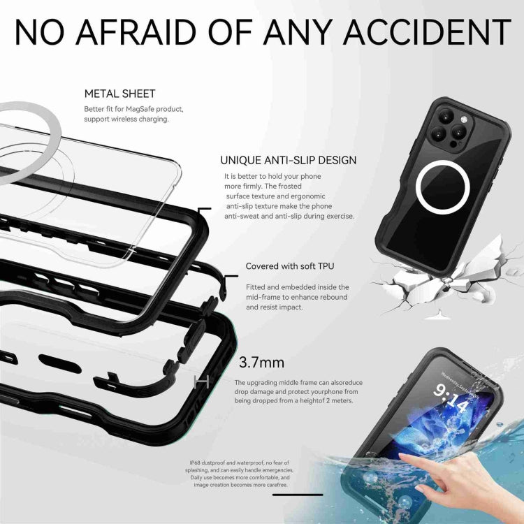 For iPhone 16 Pro RedPepper IP68 Water-resistant Triple-proof MagSafe Phone Case(Black)