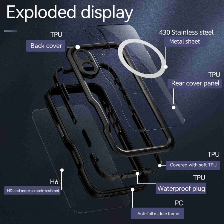 For iPhone 16 Plus RedPepper IP68 Waterproof Triple-proof MagSafe Phone Case(Black) - free shipping - PMC Jewellery - Order now!