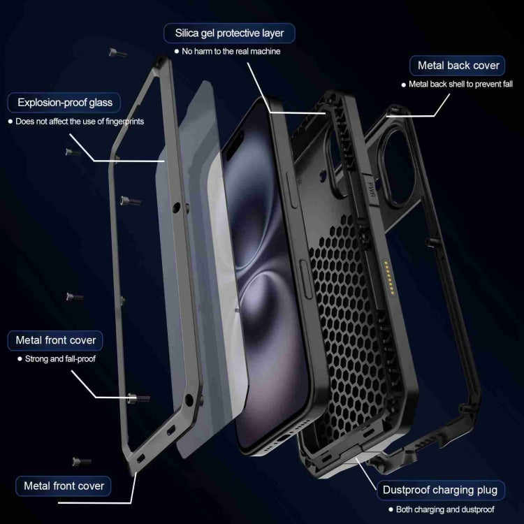 For iPhone 16 Plus RedPepper Triple-proof Metal Phone Case(Black) - free shipping - PMC Jewellery - Order now!