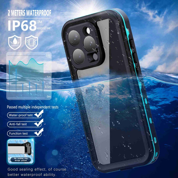 For iPhone 16 Pro Max RedPepper Transparent Dot IP68 Water-resistant Triple-proof Phone Case(Black Blue)
