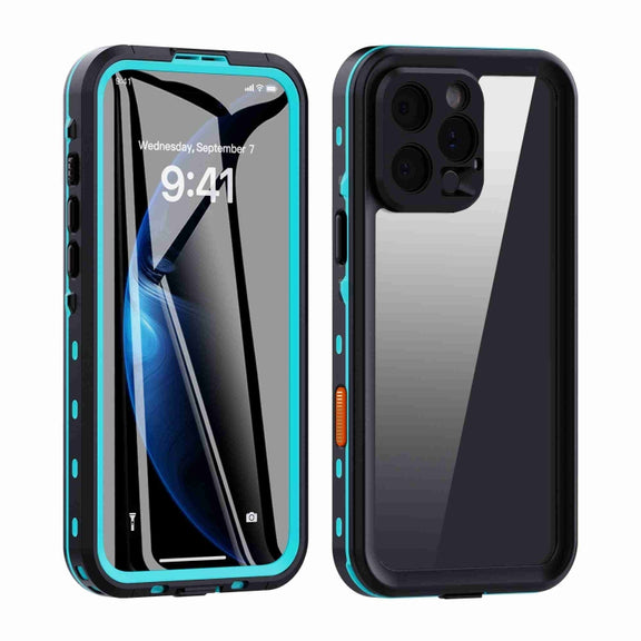 For iPhone 16 Pro RedPepper Transparent Dot IP68 Water-resistant Triple-proof Phone Case(Black Blue)