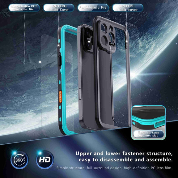 For iPhone 16 Pro RedPepper Transparent Dot IP68 Water-resistant Triple-proof Phone Case(Black Blue)