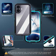 For iPhone 16 Plus RedPepper Transparent Dot IP68 Water-resistant Triple-proof Phone Case(Black Blue)