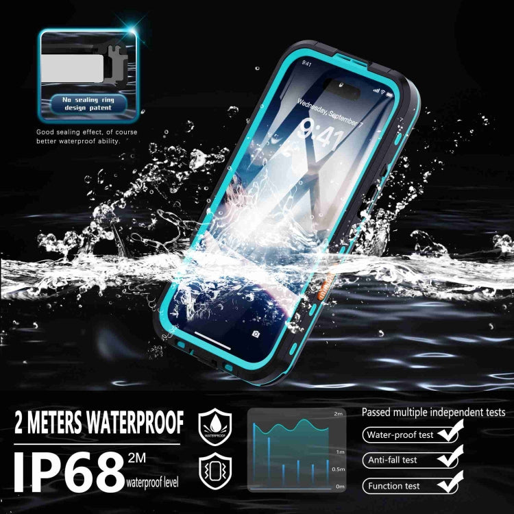 For iPhone 16 Plus RedPepper Transparent Dot IP68 Water-resistant Triple-proof Phone Case(Black Blue)
