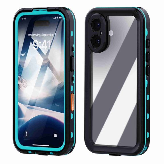 For iPhone 16 RedPepper Transparent Dot IP68 Water-resistant Triple-proof Phone Case(Black Blue)