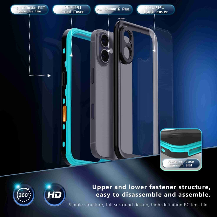 For iPhone 16 RedPepper Transparent Dot IP68 Water-resistant Triple-proof Phone Case(Black Blue)