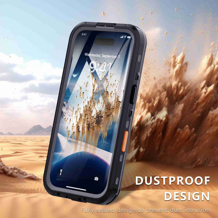 For iPhone 16 RedPepper Transparent Dot IP68 Water-resistant Triple-proof Phone Case(Black Dark Grey)