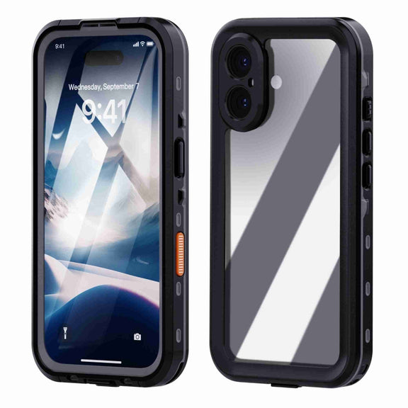 For iPhone 16 RedPepper Transparent Dot IP68 Water-resistant Triple-proof Phone Case(Black Dark Grey)