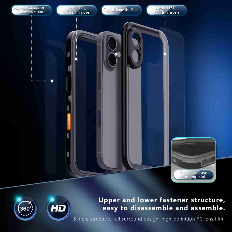 For iPhone 16 RedPepper Transparent Dot IP68 Water-resistant Triple-proof Phone Case(Black Dark Grey)
