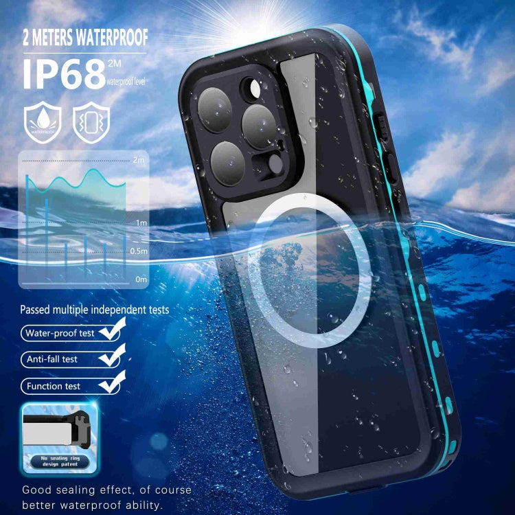 For iPhone 16 Pro RedPepper Transparent Dot IP68 Waterproof Triple-proof MagSafe Phone Case(Black Blue) - free shipping - PMC Jewellery - Order now!