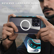 For iPhone 16 Pro RedPepper Transparent Dot IP68 Water-resistant Triple-proof MagSafe Phone Case(Black Blue)