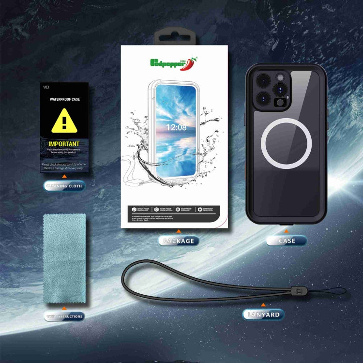 For iPhone 16 Pro RedPepper Transparent Dot IP68 Waterproof Triple-proof MagSafe Phone Case(Black Dark Grey) - free shipping - PMC Jewellery - Order now!