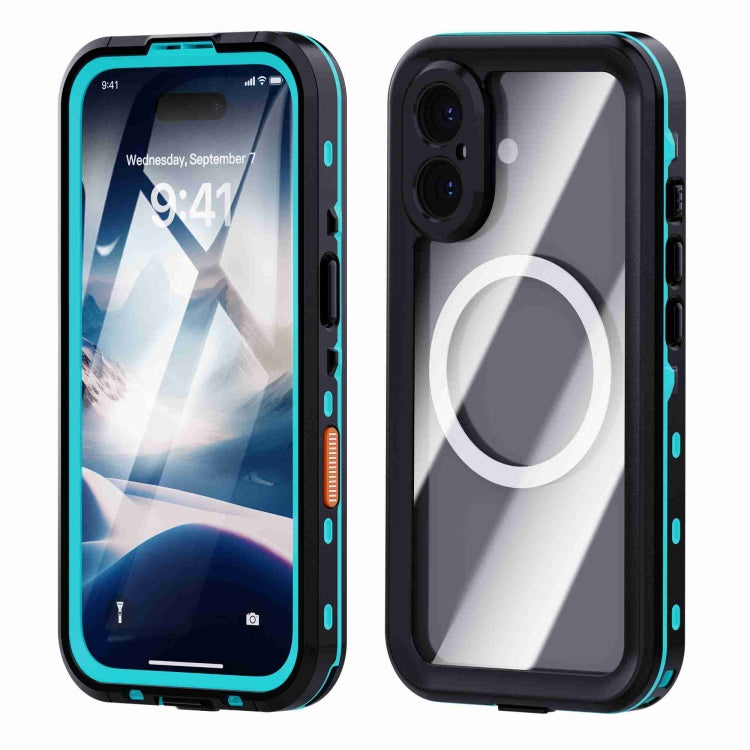 For iPhone 16 Plus RedPepper Transparent Dot IP68 Waterproof Triple-proof MagSafe Phone Case(Black Blue) - free shipping - PMC Jewellery - Order now!
