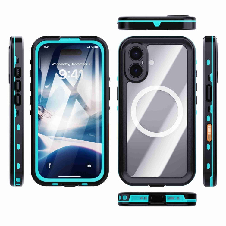 For iPhone 16 RedPepper Transparent Dot IP68 Water-resistant Triple-proof MagSafe Phone Case(Black Blue)
