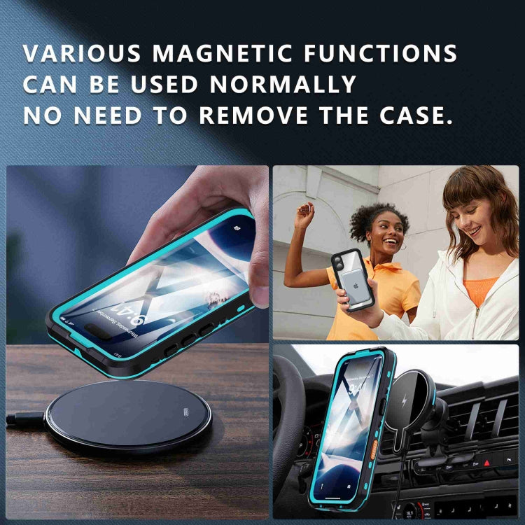 For iPhone 16 RedPepper Transparent Dot IP68 Water-resistant Triple-proof MagSafe Phone Case(Black Blue)