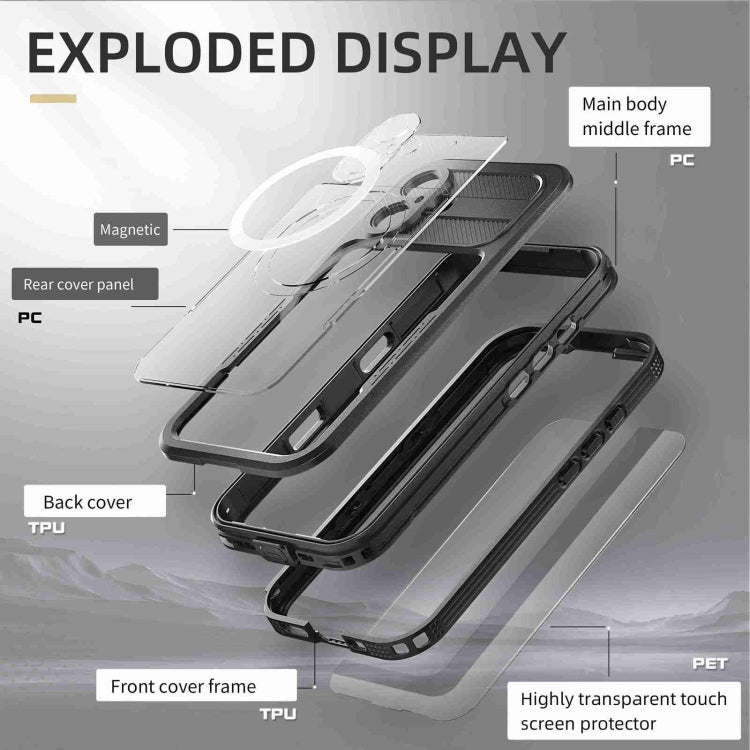 For iPhone 16 RedPepper IP68 Water-resistant Triple-proof MagSafe Phone Case(Black)
