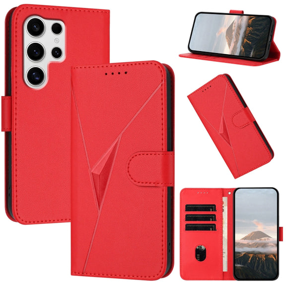 For Samsung Galaxy S25 Ultra 5G Triangle Pattern Buckle Clasp Leather Phone Case(Red)
