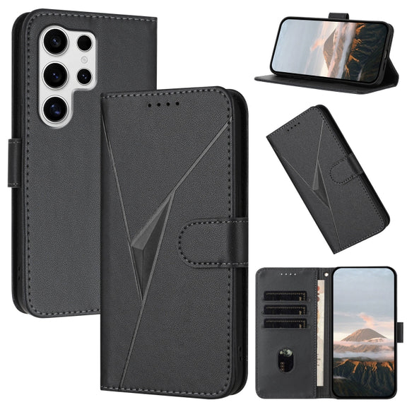 For Samsung Galaxy S25 Ultra 5G Triangle Pattern Buckle Clasp Leather Phone Case(Black)