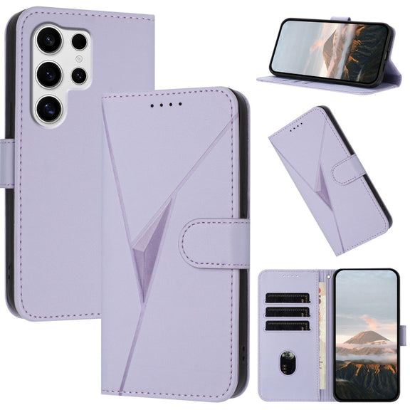 For Samsung Galaxy S25 Ultra 5G Triangle Pattern Buckle Clasp Leather Phone Case(Light Purple)